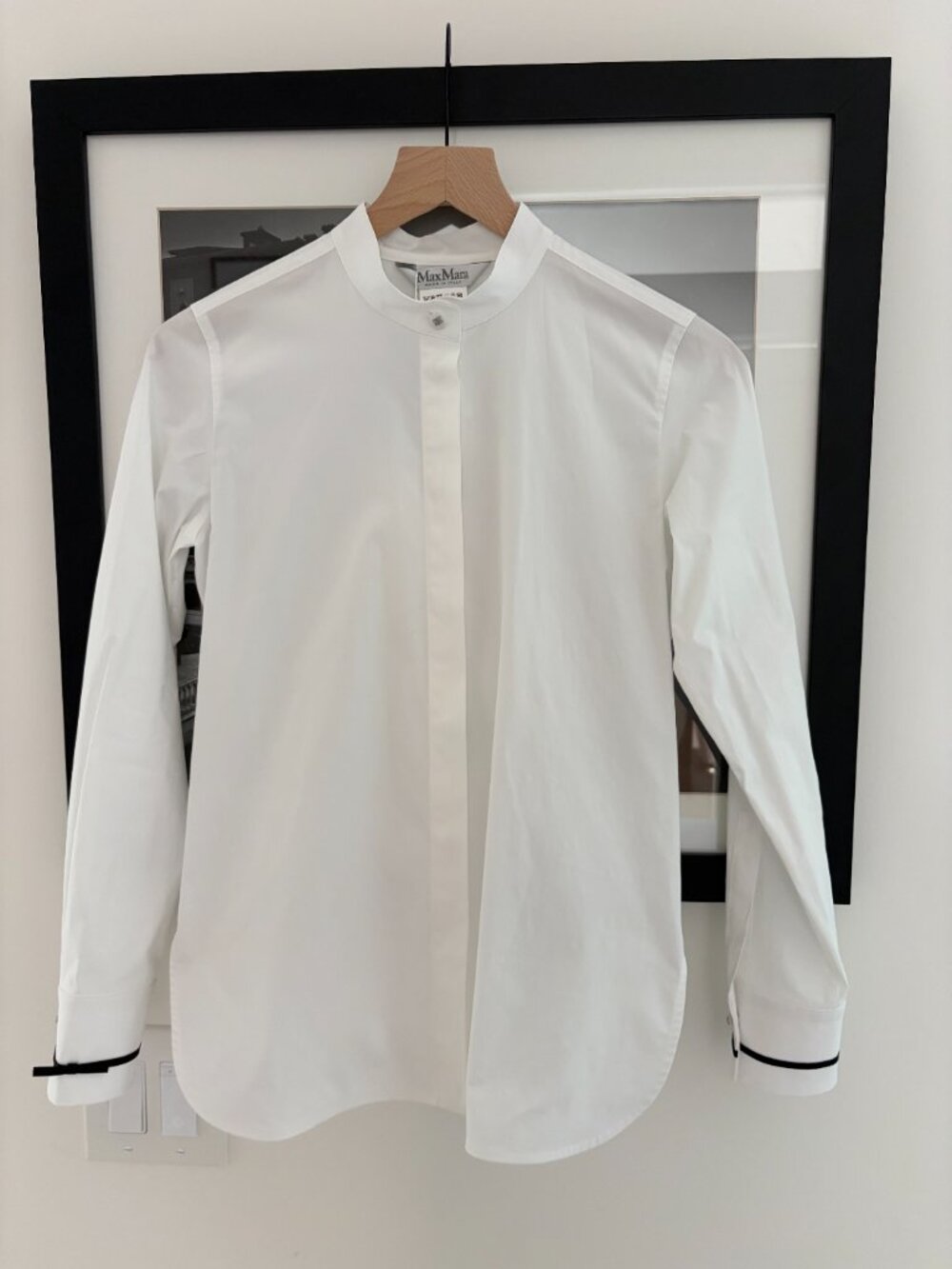 Max Mara Otranto White Cotton Poplin Shirt US 4 IT 38 NWT Grandad Collar Bianco
